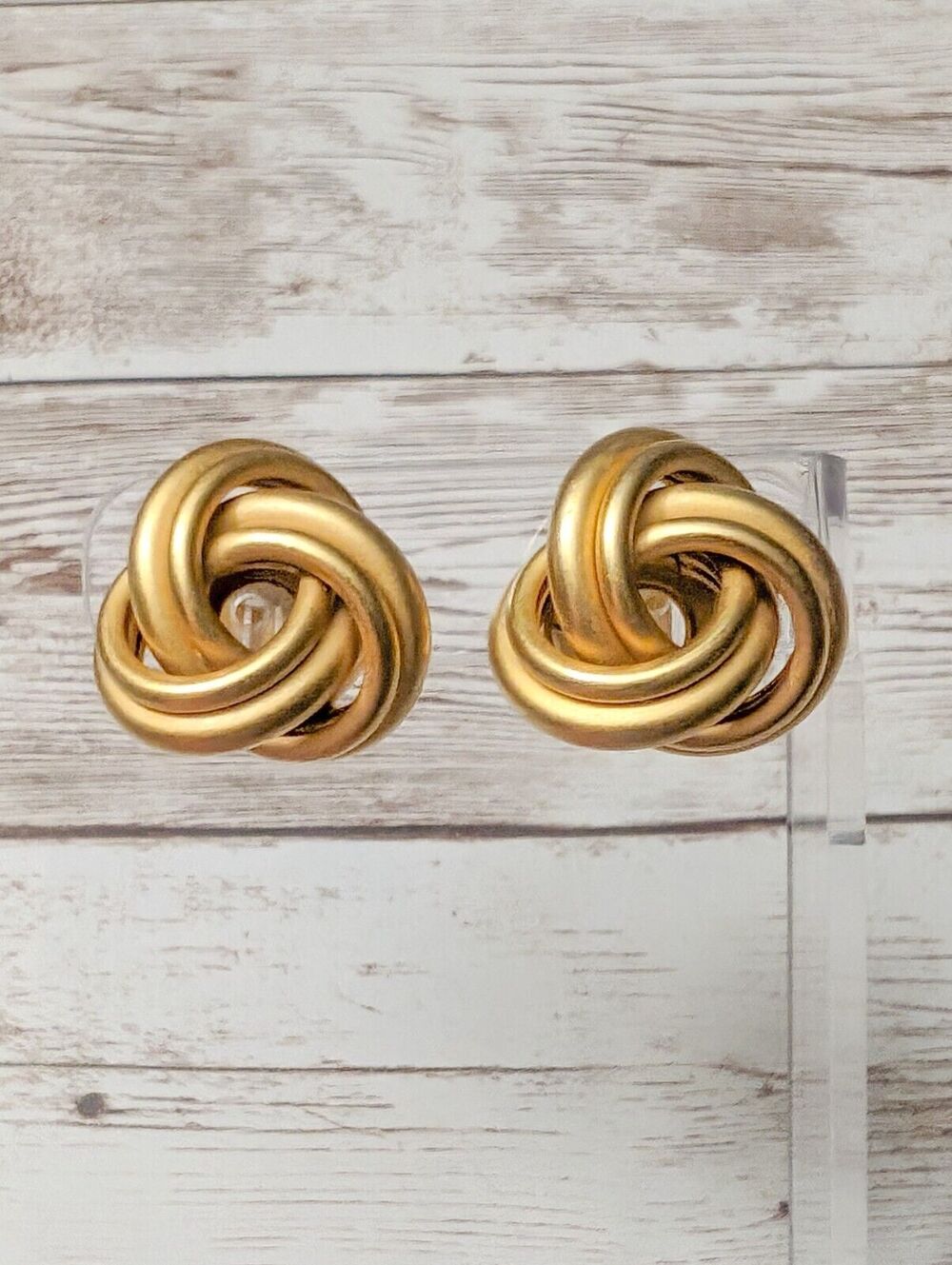 Vintage Clip On Earrings - Statement Chunky Gold Tone Knot Design 1"